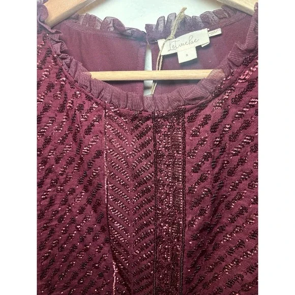 Anthropologie Women's Let Me Be Sequined Embroidered Top Burgundy NWT - Picture 5 of 9